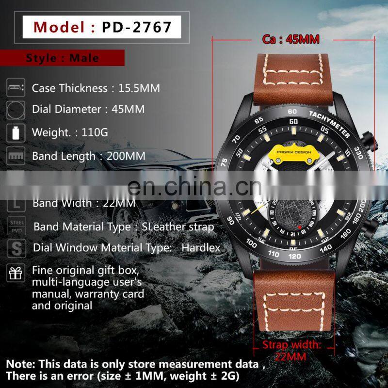 PAGANI DESIGN 2767 Mens New Top Luxury Brand Fashion Waterproof Leather Quartz Watch