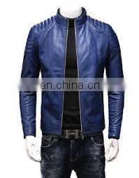 Fashion Men Stand Collar Zipper Leather Jacket Motorcycle Leather Jacket Coat