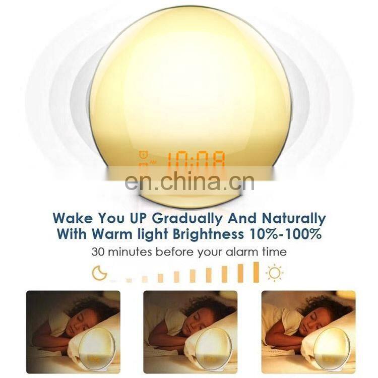 ACA-003 APP Amazon Alexa Google wooden home decoration kids sunrise wake up light digital alarm clock