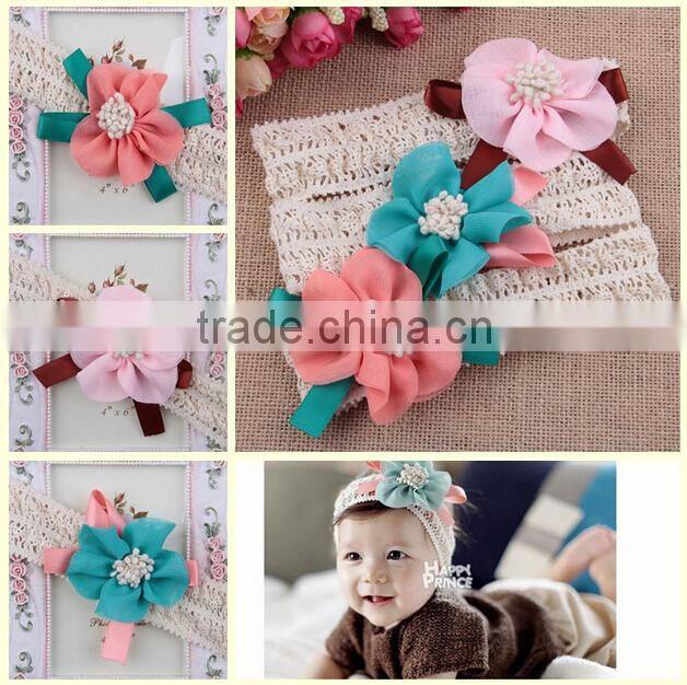 3 colors baby hair accessories shinny flower elastic headband with jewelry MY-CA0002