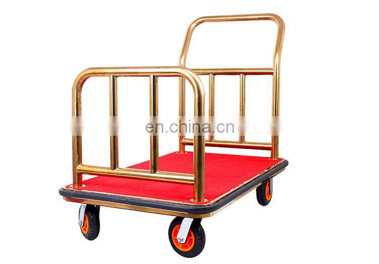 High Quality Titanium Gold Plated Hotel Luggage Cart Bellman Cart Trolley service