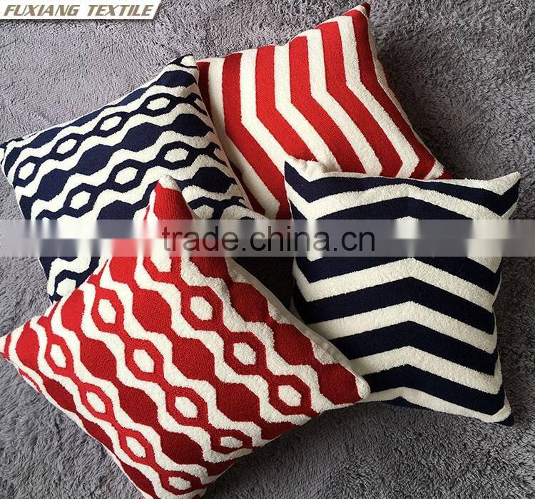 Crewel Embroidery Pillow RED and Blue