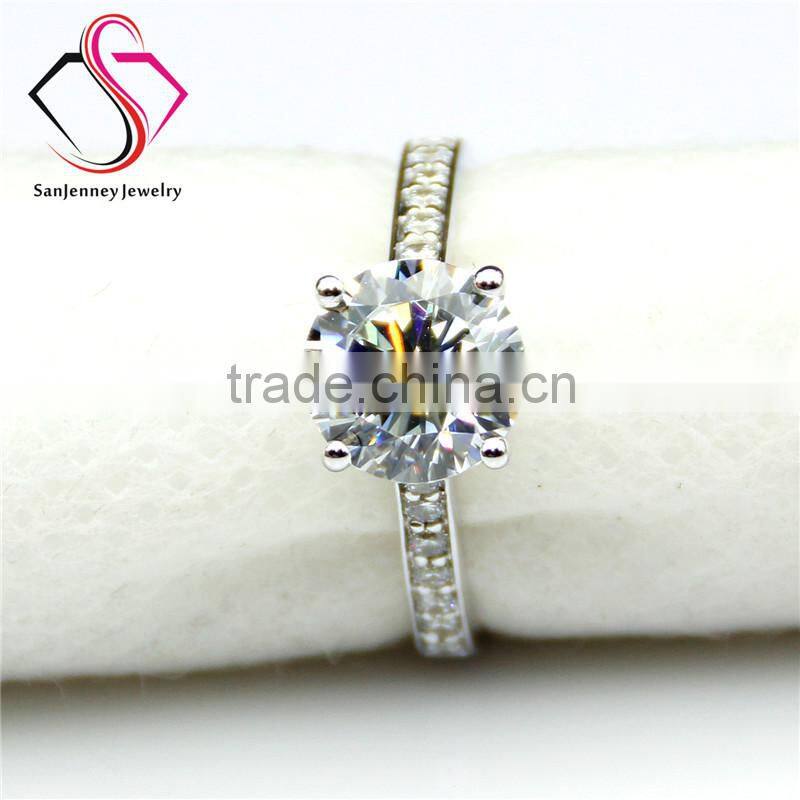 Round Brilliant Cut Esdomera Moissanite Solitaire 4 Prong 1 Carat 6.5mm Center Accents 14k White Gold Diamond Engagement Ring