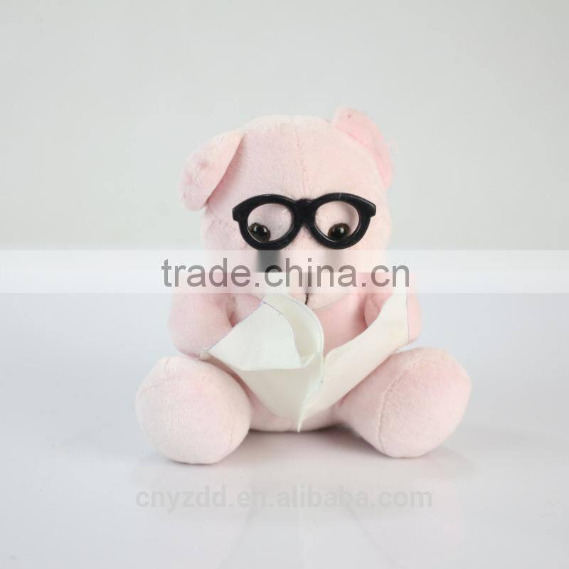 Plush Toy Teddy Bear Wearing Black Glasses/Luck Soft Colorful Toy Bear with Glasss/Stuffed Toy Sitting 14cm High Bear