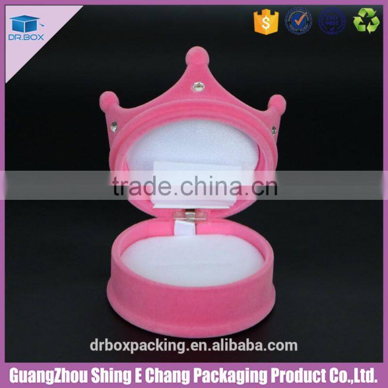 Beautiful creative velvet surface paperboard jewelry box crown shape ring box