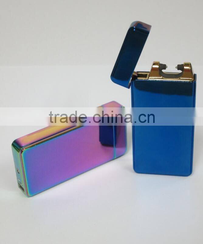 Fashion Double Pulse Arc Metal Ultra-Thin USB Lighter Creative Charging Electronic Cigarette Lighters Gift Box