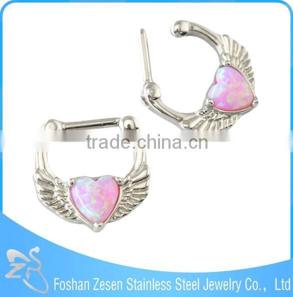 Competitive price nose ring pink opal heart wings septum clicker body piercing jewelry
