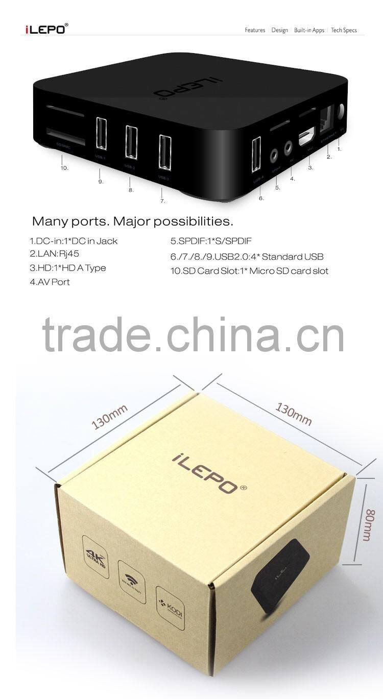 iLepo private mould 4K ultra HD supported RK3299 tv box with 3 usb ports