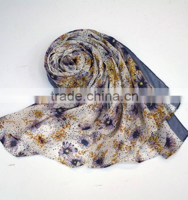 lady printing 100%viscose scarf printing flower 100% viscose scarf