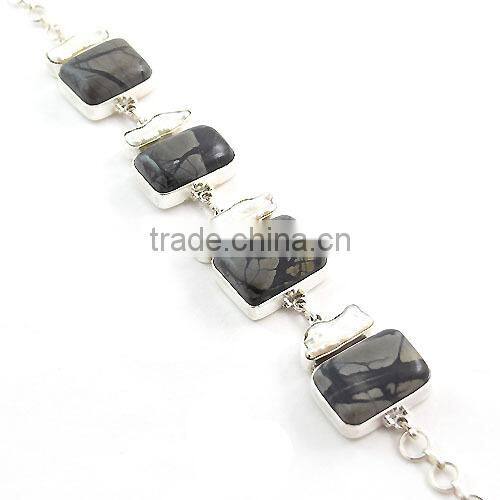 925 sterling silver jewelry blue natural turquoise bracelet wholesale natural gemstone jewellery