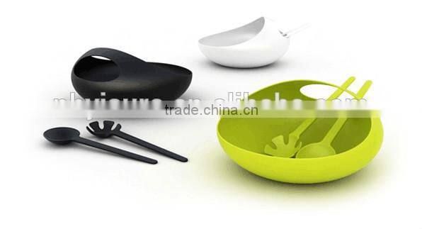 2015 New Style Colorful Food Grade Plastic Material Convenient Salad Bowl With Fork & Spoon Set Kitchen Tools Gooder Helper