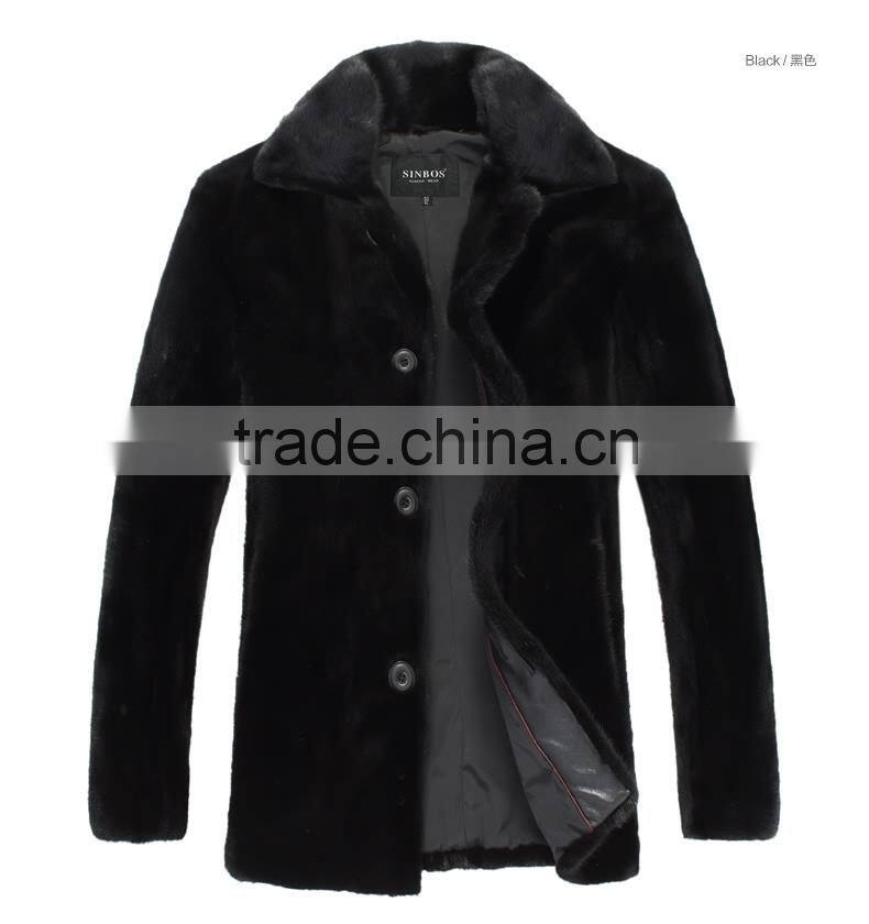 MK14014 men mink fur coat button closed