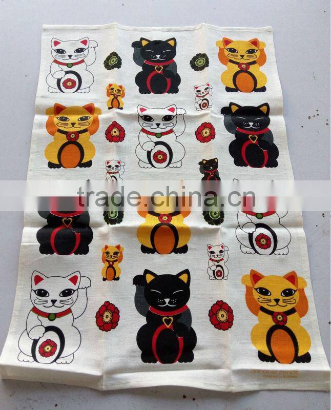 kitchen linen tea towel for promotion and giftkitchen printed tea towel for home decoration cat design