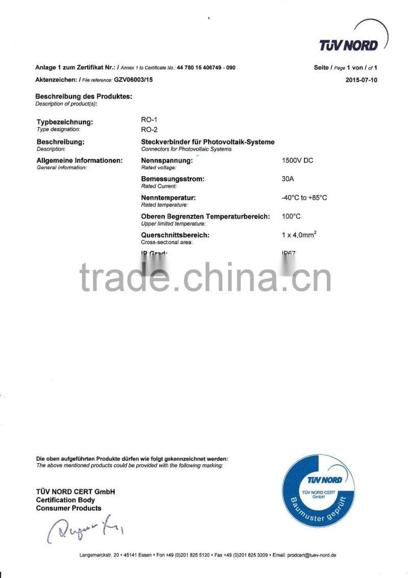 PA , TUV approved waterproof solar MC3 connector