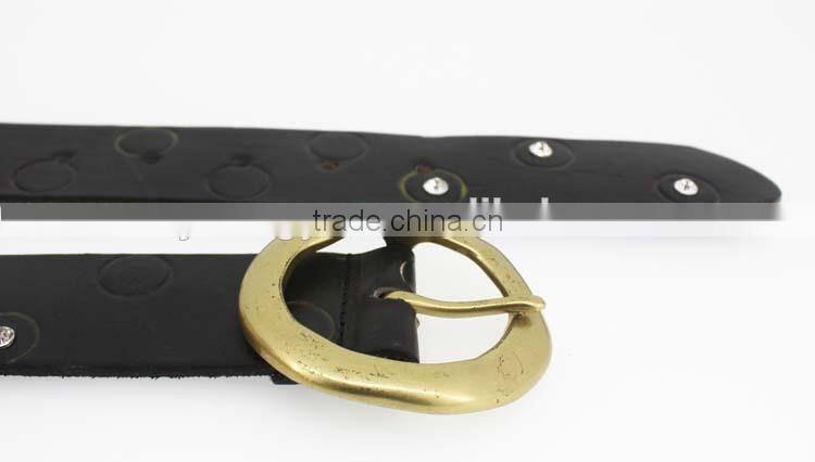 New designer genuine raw leather belt with shiny Rhinestone for jeans