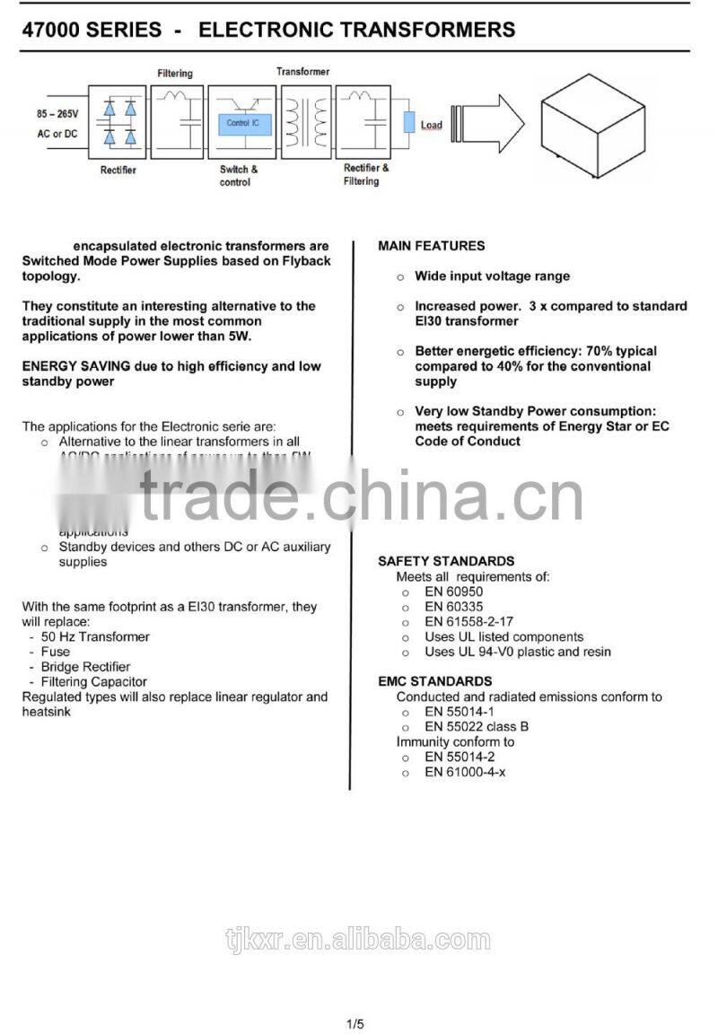 CE, ROHS approved PCB mounted 220V ac 24V dc transformer