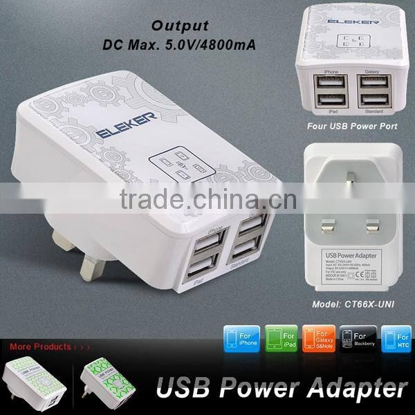 Factory OEM 4.8A Multiple 4 Port USB Wall Charger Charging Travel Power Adapter Portable Travel Charger
