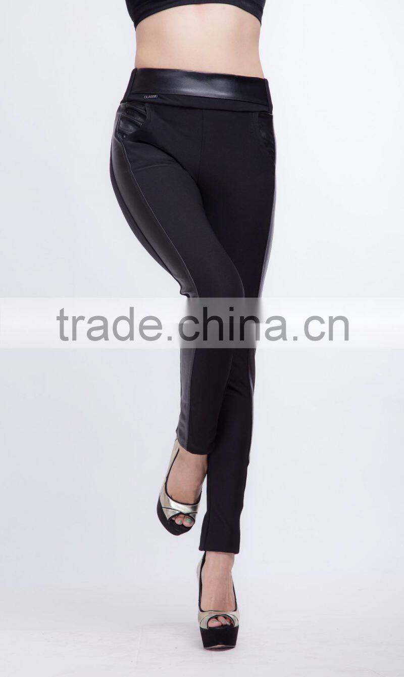 Luxury Wholesale Black Sequin Front PU Leggings new young women leggings