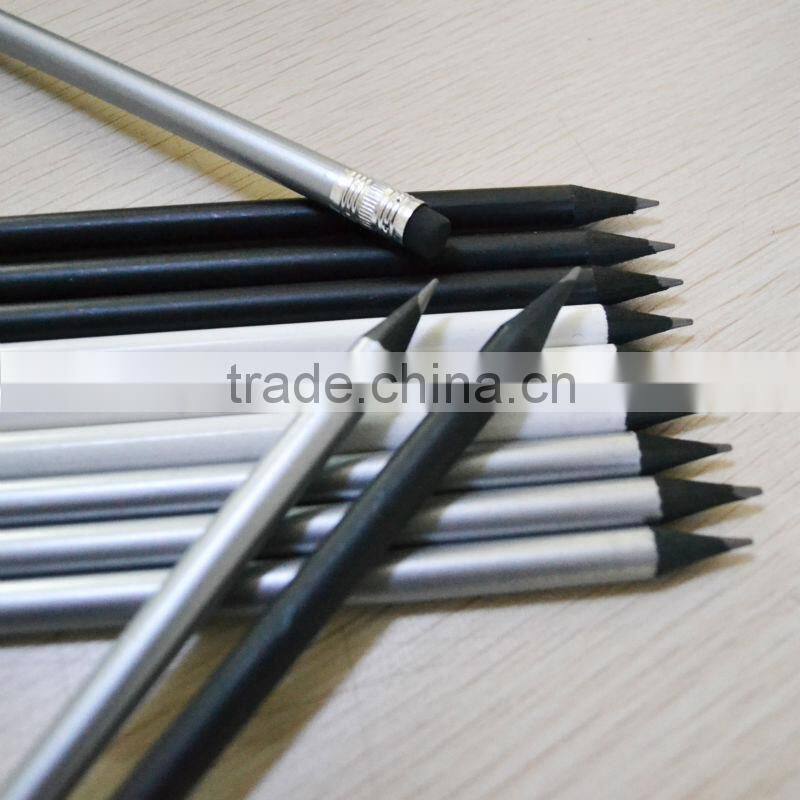 Promotion standard size round shape 2.0mm HB lead golf pencil ( black wooden pencil ) sharpened with eraser