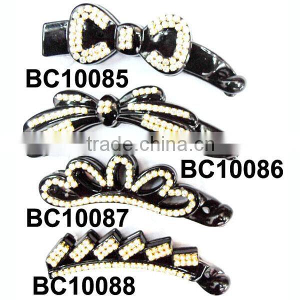 shining crystal banana clip brown plastic hair clips in stock