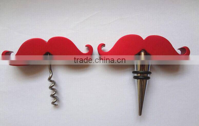 Aluminium Material Moustache shape Wine Stopper Set for Promotion