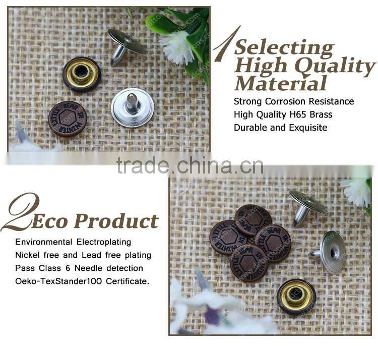 Fashion metal button manufacture jean rivet with embossed logo