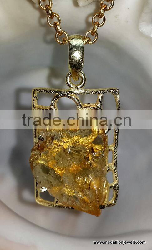 Rough Stone Vermeil Necklace, 925 Sterling Silver with Rough Gemsstone Necklace Gold Plated, Designer Necklace