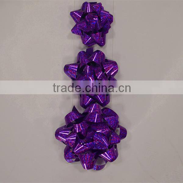 Purple PP Holographic Star Gift Bow For Festival Decorations