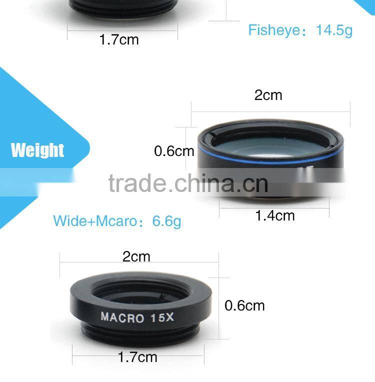 Christimas Gift 3 in1 Lens 198 Fisheye Lens Universal 0.63 Wide Angle 15 Micro Lens For iphone 5S 6S plus