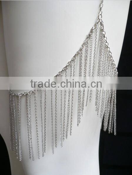 New Women Silver Metal Trendy Long Leg Armor Chains Body Tassel Fashion Jewelry