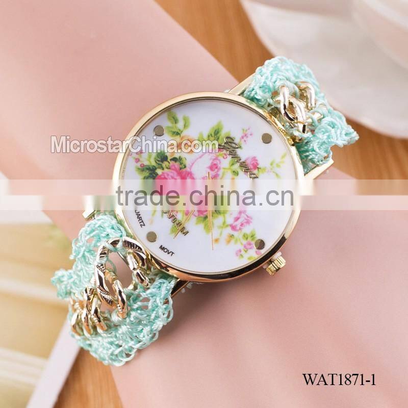 DIY hand made woven chain flowers watch women