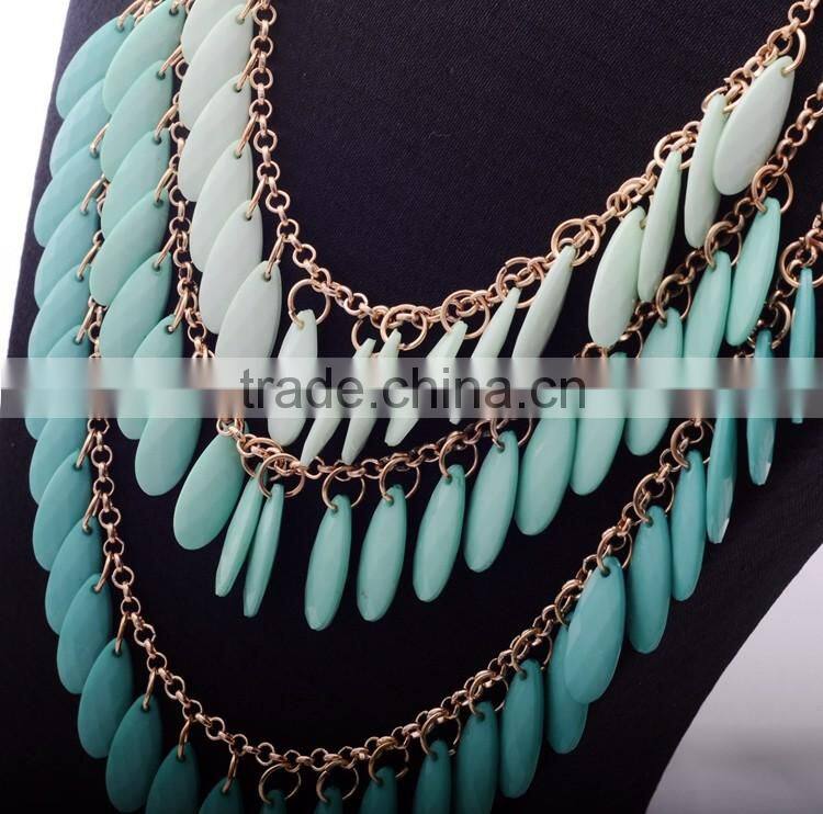 >>>2016 new fashion Bohemian style acrylic women pendant necklace multilayer water drop shape collar necklace/
