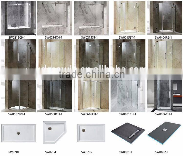 hot sales stainless steel hardware free standing frameless shower enclosure for bathroom