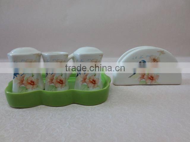 fine decal ceramic butter dish set with verdant tray