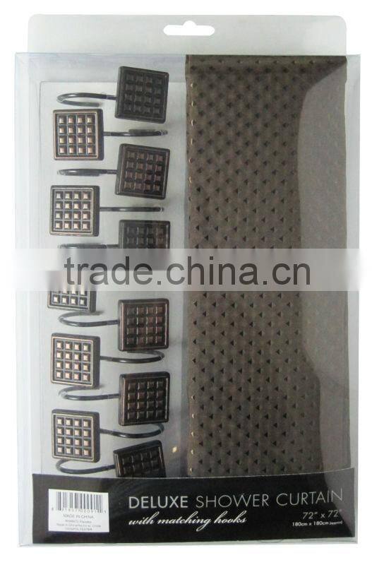 plant design polyester shower curtain with resin hooks