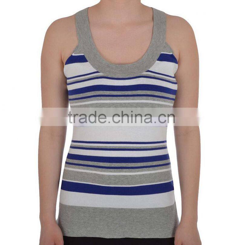 Womens Ladies Striped Sleeveless Round Neck Sweater Vest