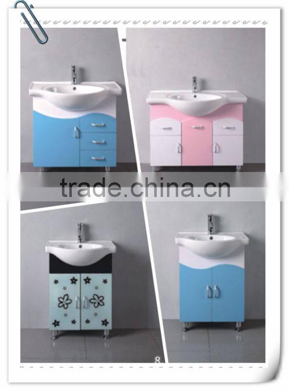 floor standing MDF bathroom furniture with mirror and ceramic basin