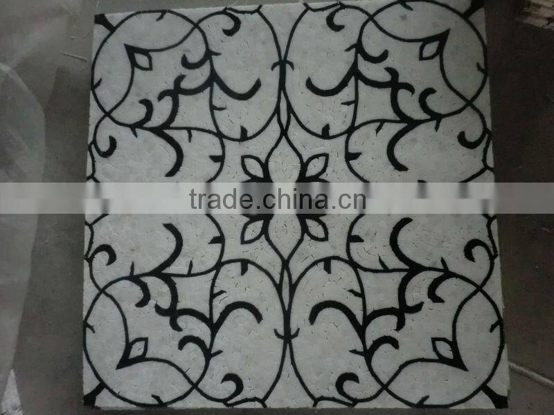 shaped marble leaf pattern mosaic floor medallion
