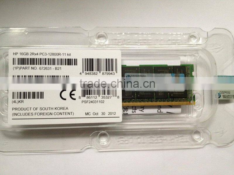 Hot selling 672631-B21 16GB (1x16GB) Dual Rank x4 PC3-12800R (DDR3-1600) Registered CAS-11 memory card