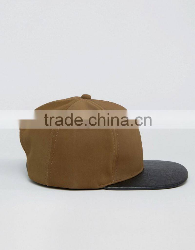 Daijun New Design OEM Hot Sale 100%Cotton Plastic Buckle Faux-leather Flat Visor Khaki Plain Men Custom Waterproof Snapback