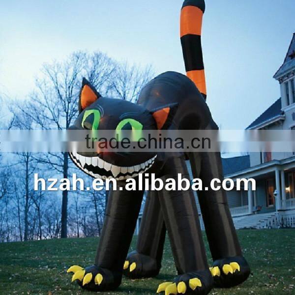 Halloween Decorations Inflatable Black Cat with Green Eyes