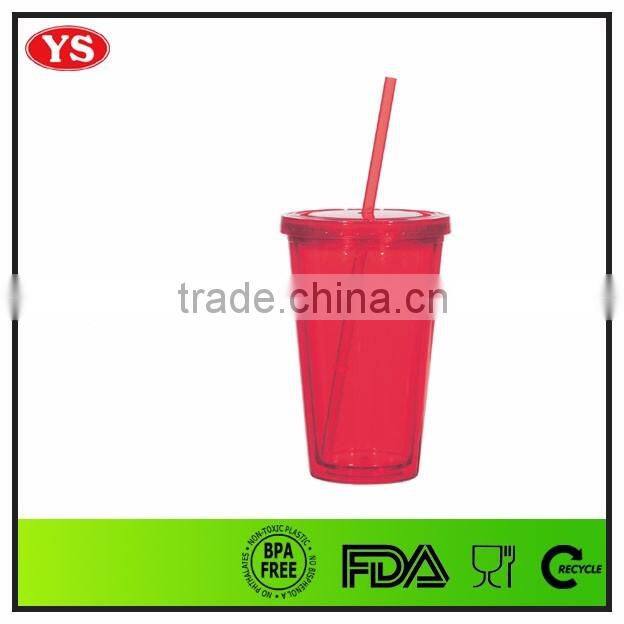 double wall plastic 16oz promotional mug with straw