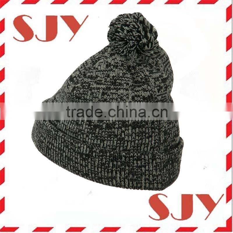 Custom plain black pom pom beanie hat