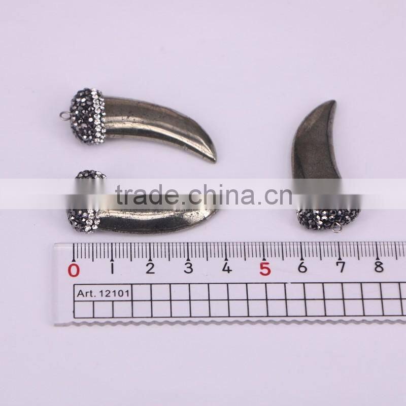 Hematite Pendant, with Pave Crystal Zircon Gem stone Pendant, Horn Pendant, Jewelry Making