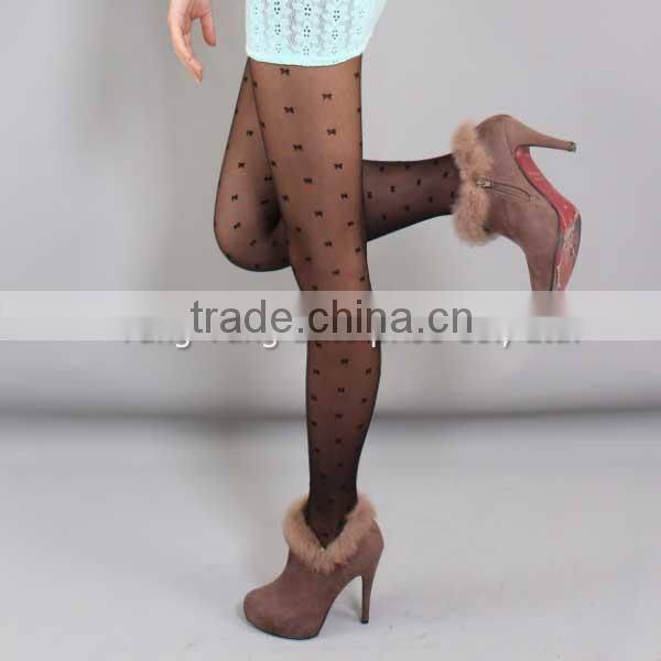 Taiwan Factory Sweet Bow Shiny Black Tights
