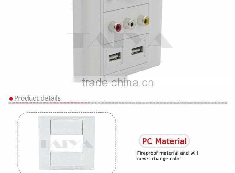 VGA, 3.5mm audio, 3RCA AV, dual USB wall face plate with backside female to female connector