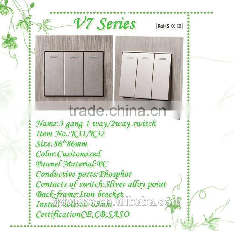 New design V6 series high quality and safety products 3 gang switch for home