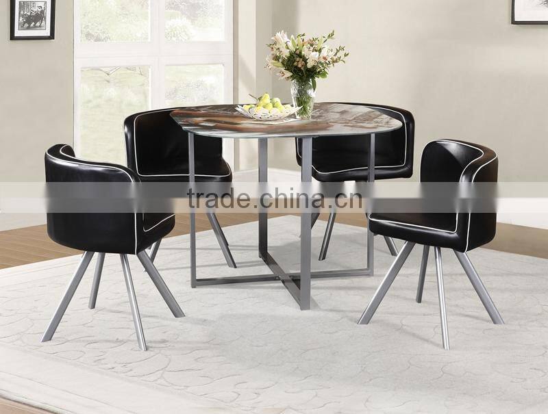 New Design Metal Frame glass dining table 2 chairs set