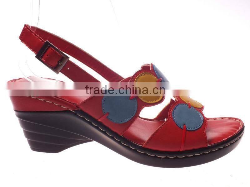 Fashion women leather sandals with pu wedge comfortable sole