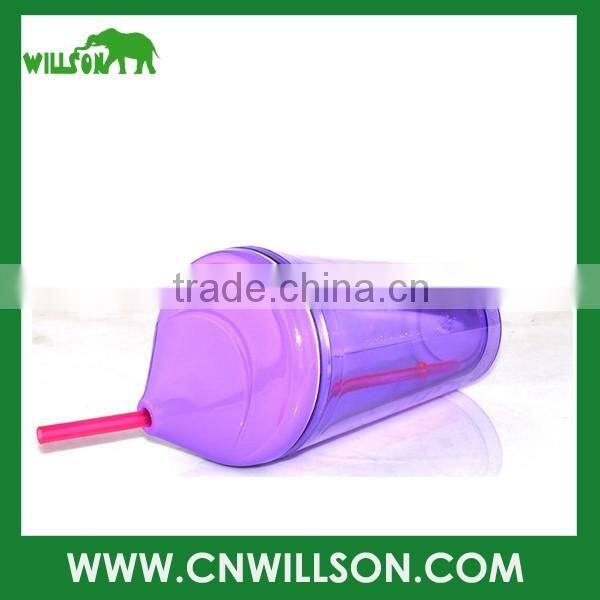 double wall drinking coffee plastic cup with straw